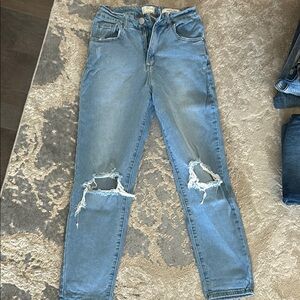Cotton On Blue Ankle Cropped Jeans with Distressed Knees